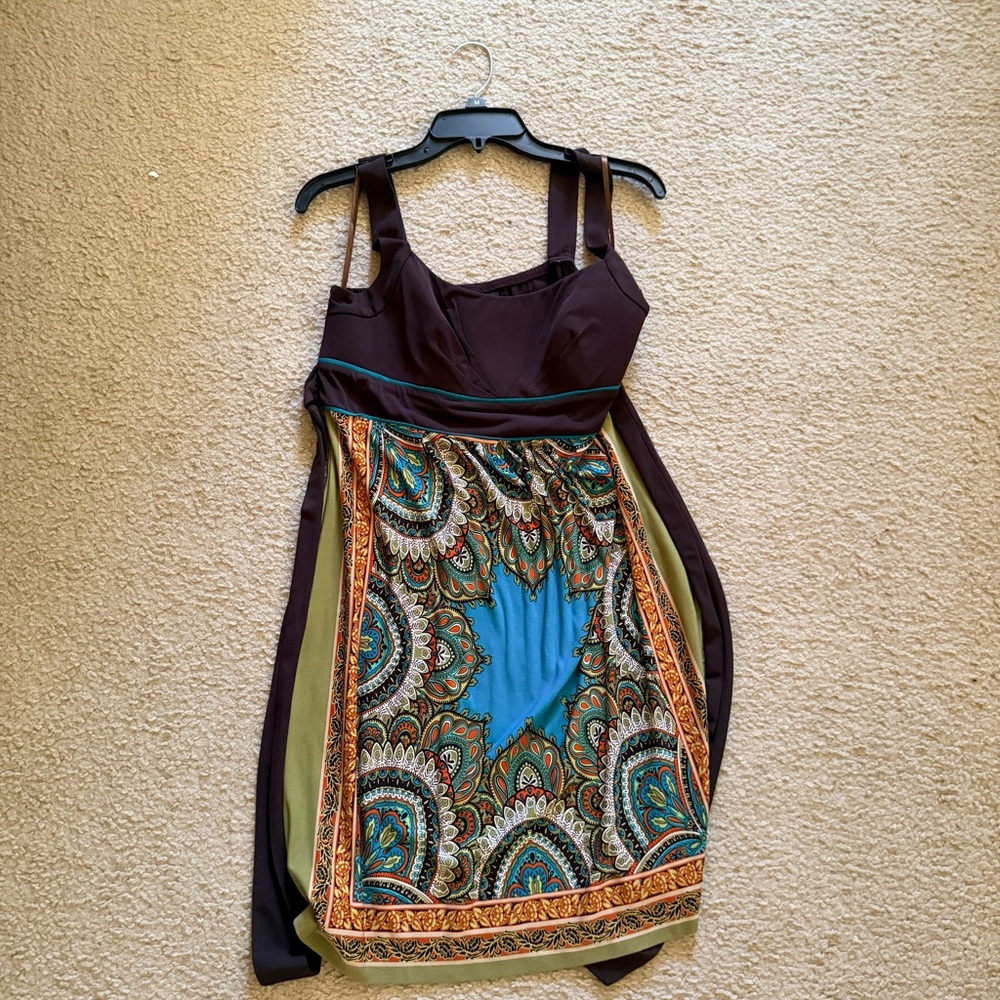 Saint Tropez West Brown and Blue Patterned Mini Dress